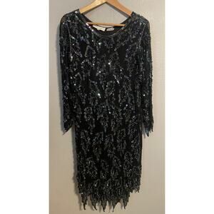 Vintage Greg Adams Dress Womens Small Black Silk Beaded Cocktail Party 80s
